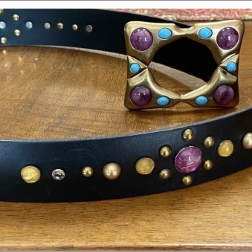 Dolce&gabbana Mens Black Leather belt with colored Beads